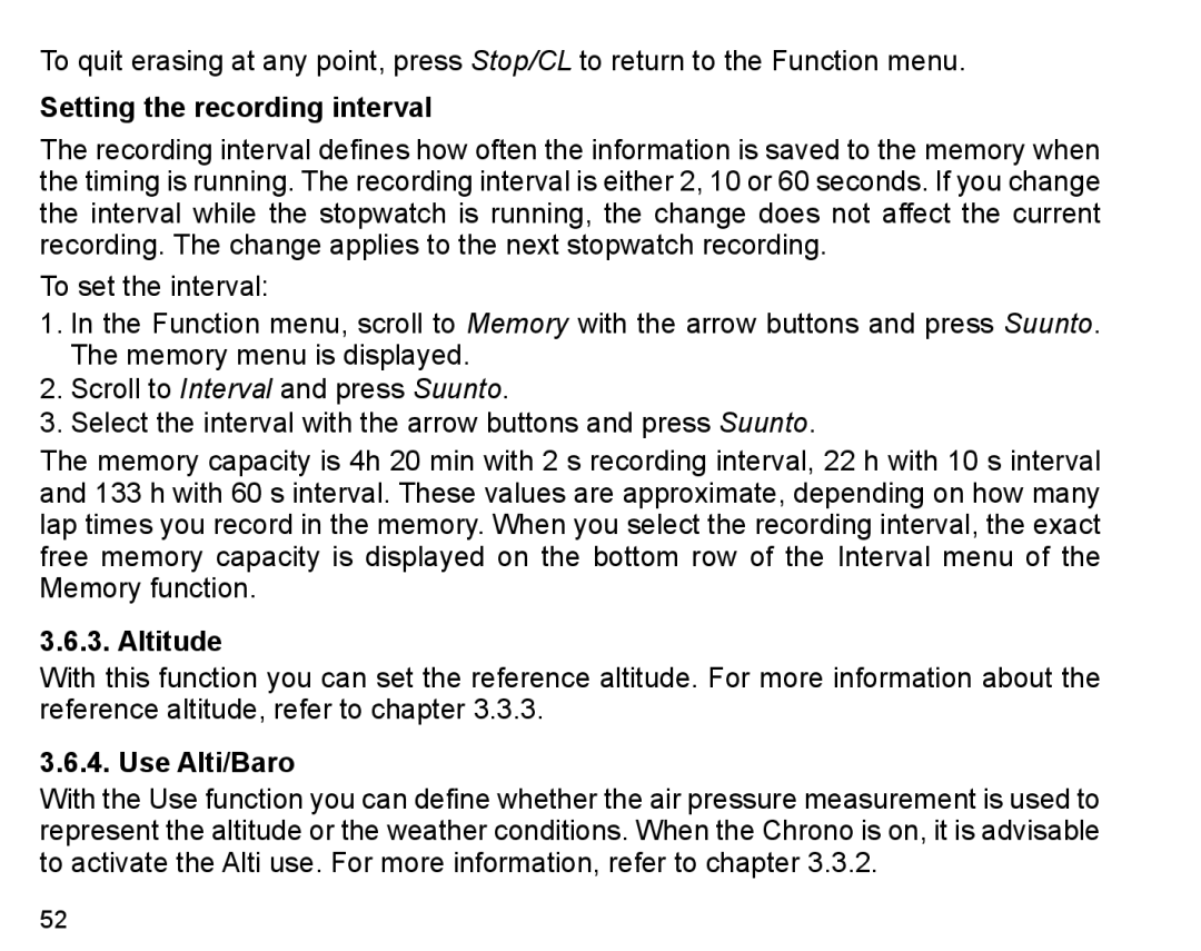 Suunto X6HR manual Setting the recording interval, Use Alti/Baro 