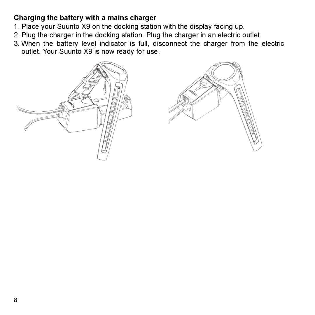 Suunto X9_en manual Charging the battery with a mains charger 