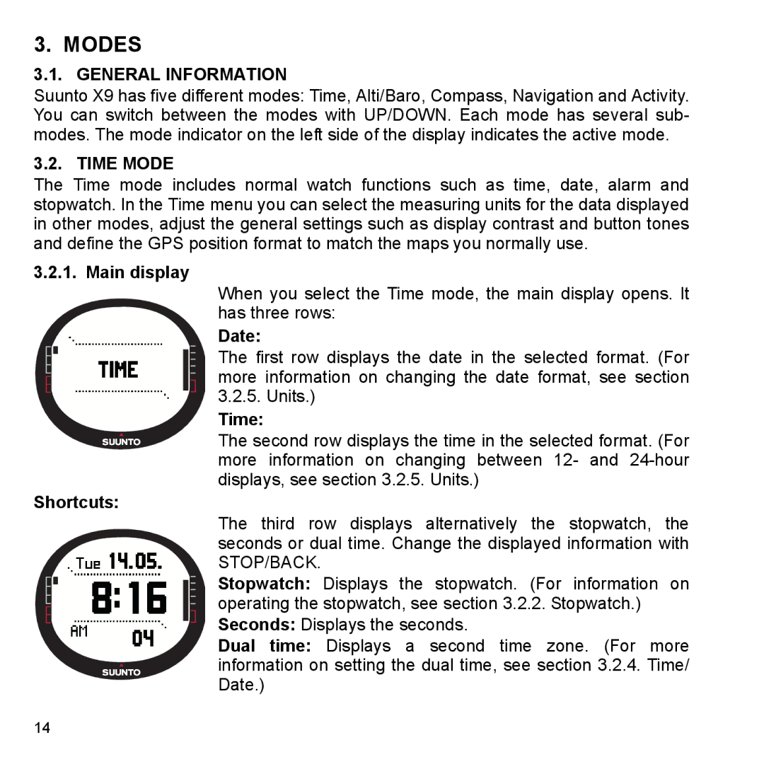 Suunto X9_en manual Modes, General Information, Time Mode 