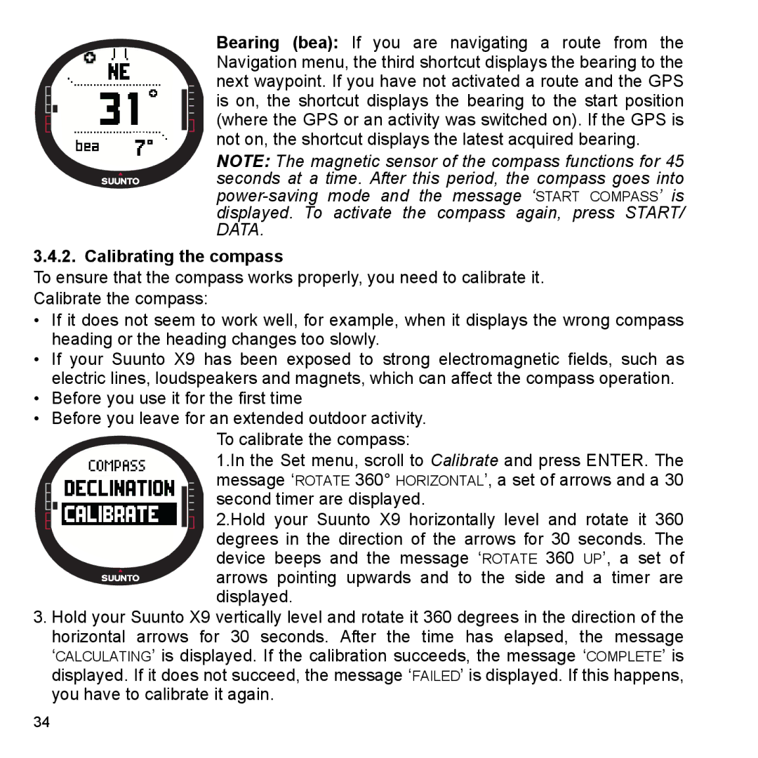 Suunto X9_en manual Calibrating the compass 