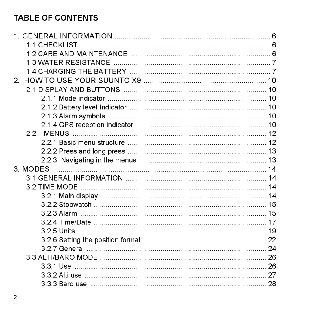 Suunto X9_en manual Table of Contents 