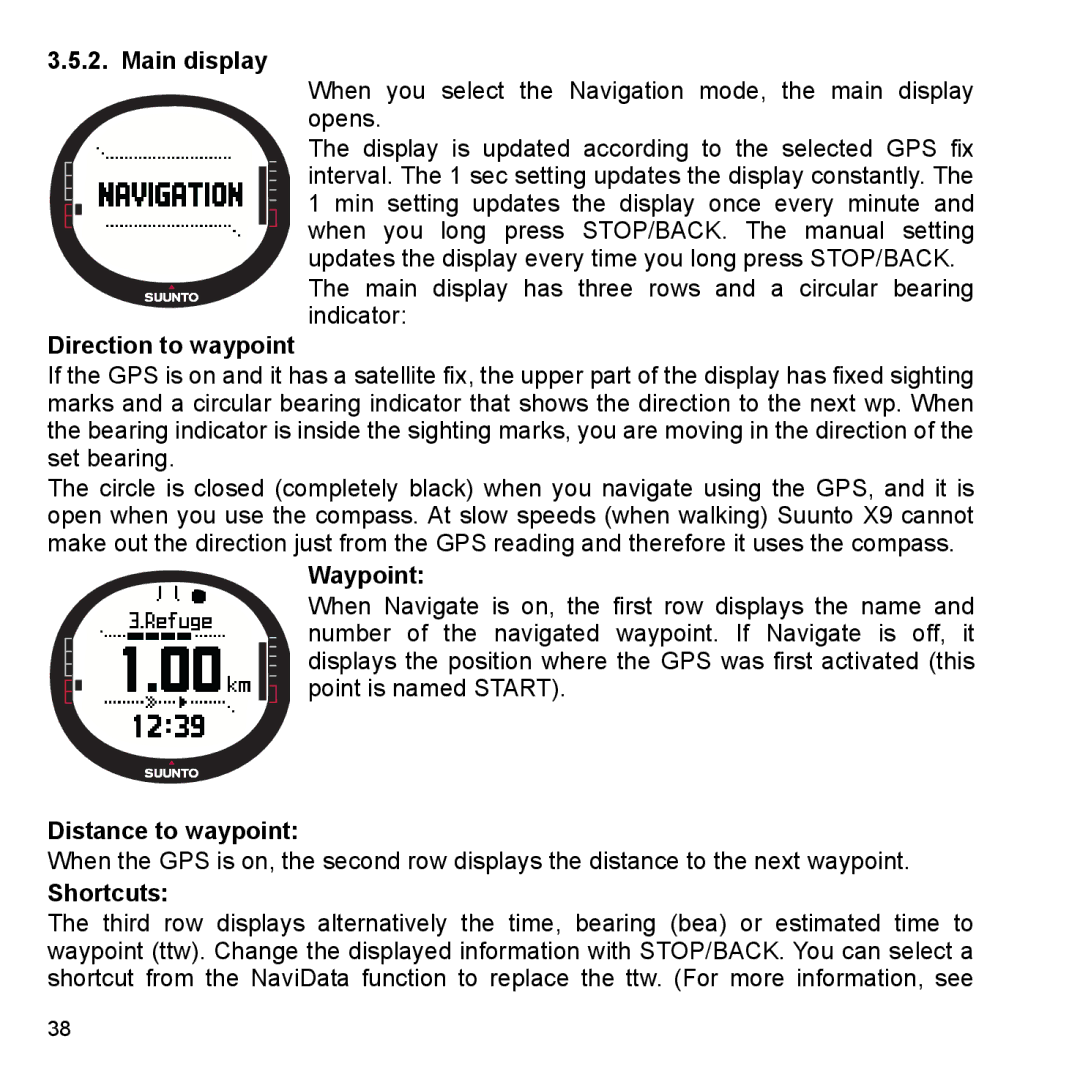 Suunto X9_en manual Direction to waypoint, Waypoint, Distance to waypoint 