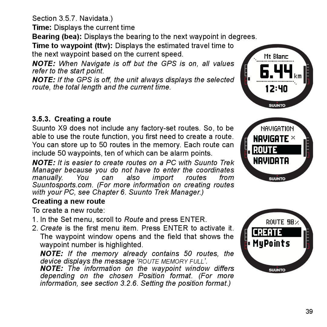 Suunto X9_en manual Creating a route, Creating a new route 