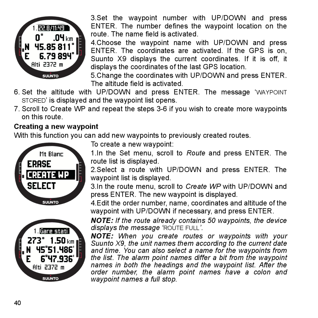 Suunto X9_en manual Creating a new waypoint 