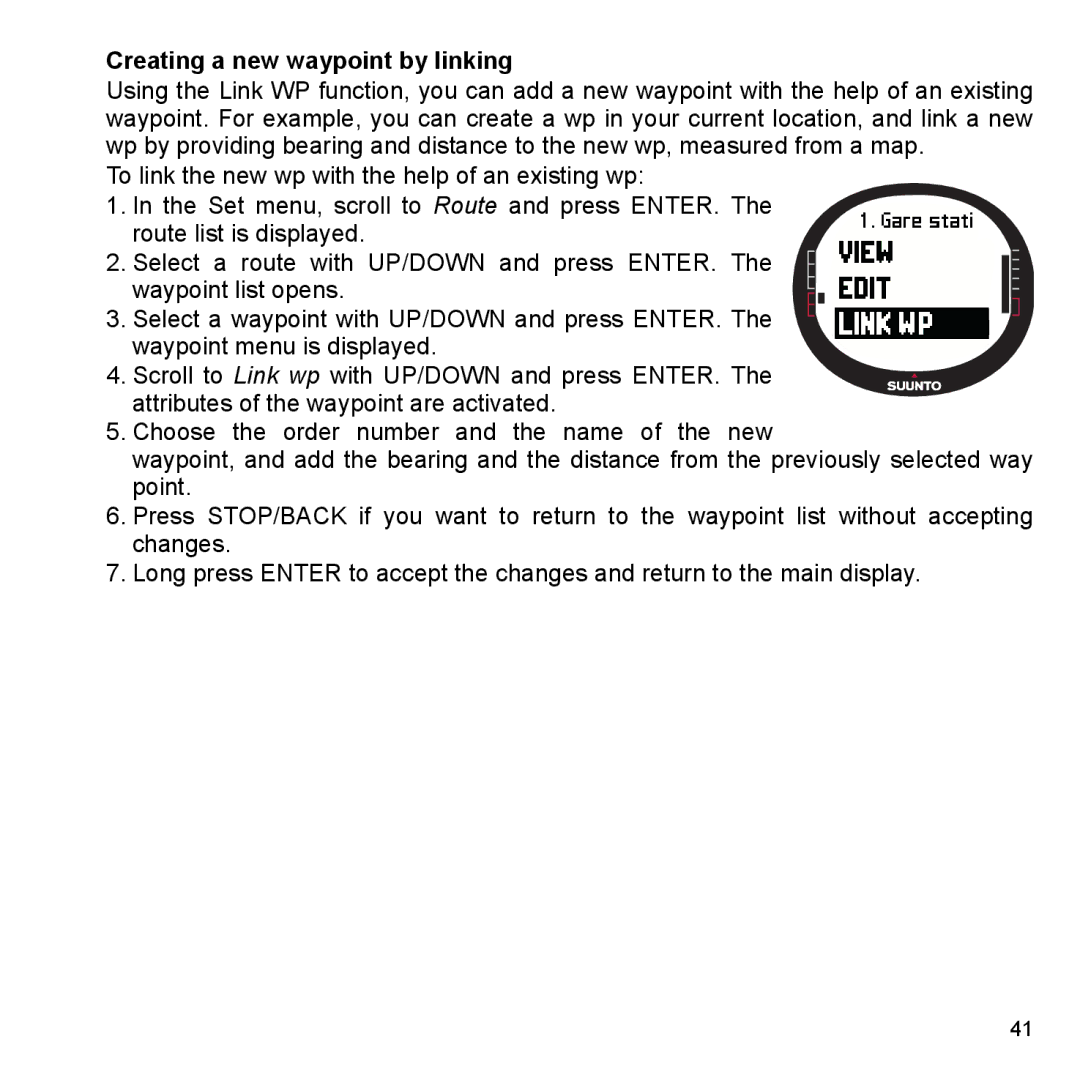 Suunto X9_en manual Creating a new waypoint by linking 