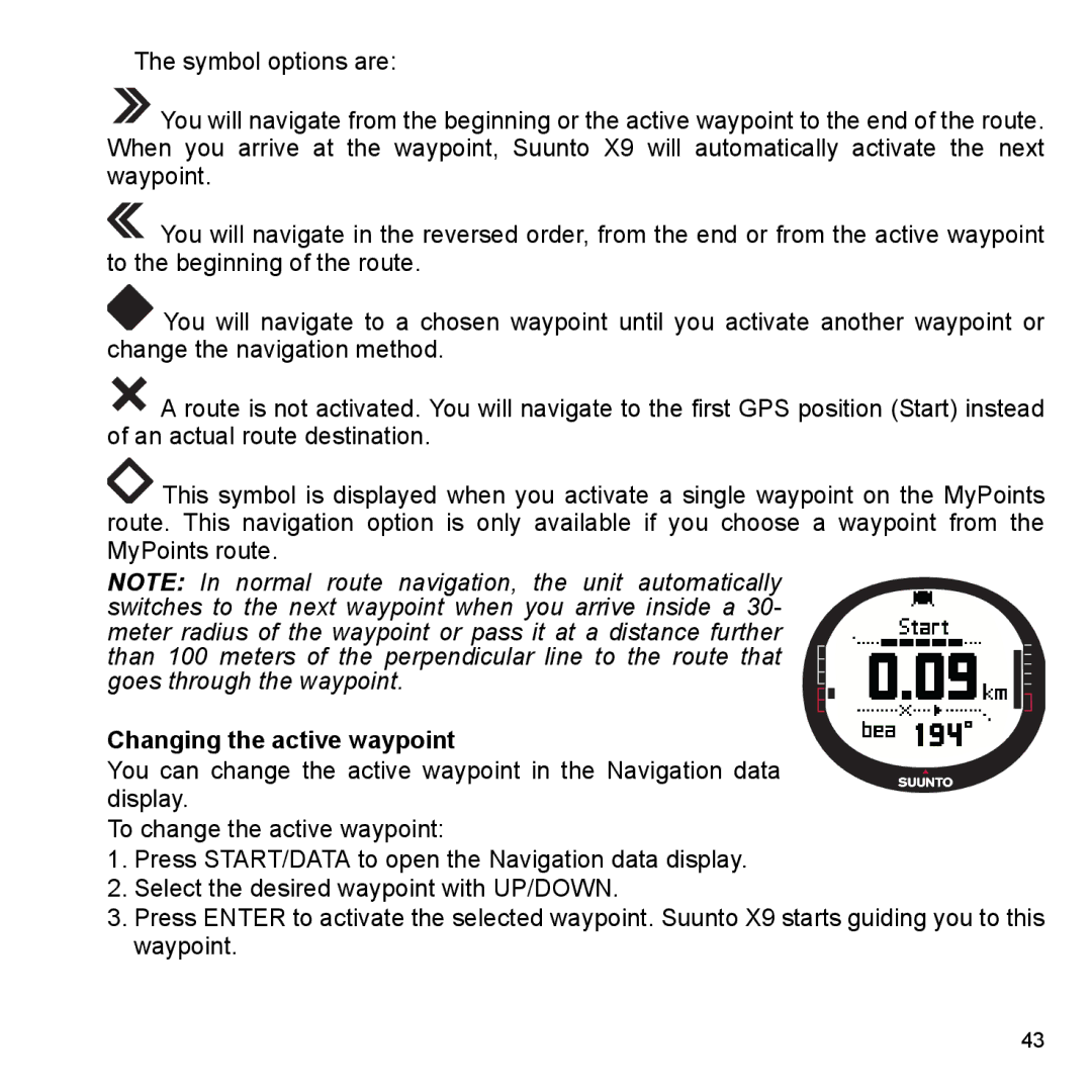 Suunto X9_en manual Changing the active waypoint 