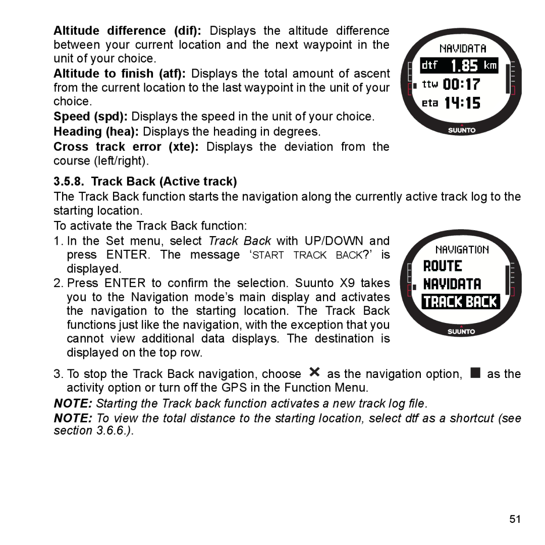 Suunto X9_en manual Track Back Active track 