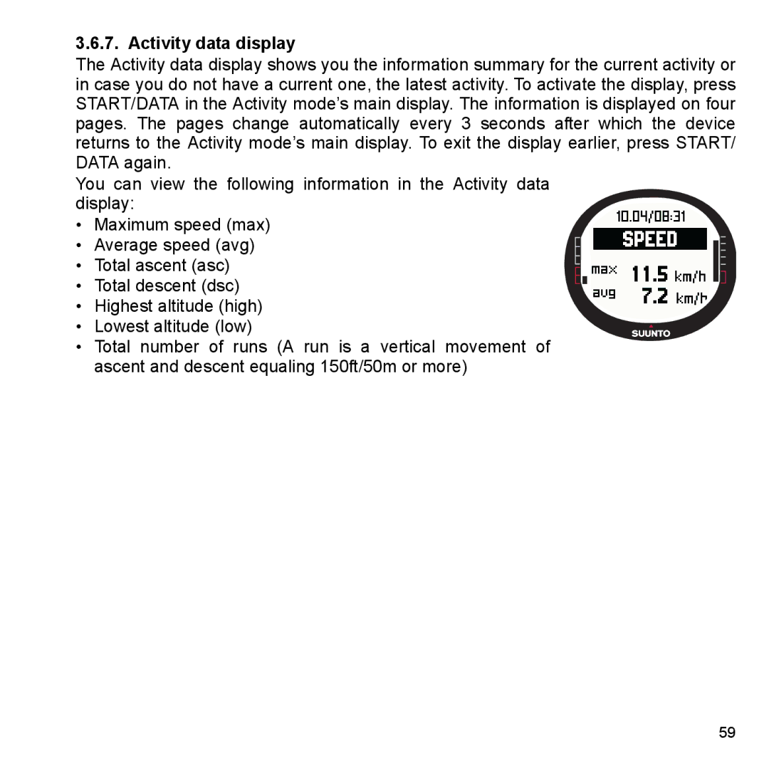 Suunto X9_en manual Activity data display 