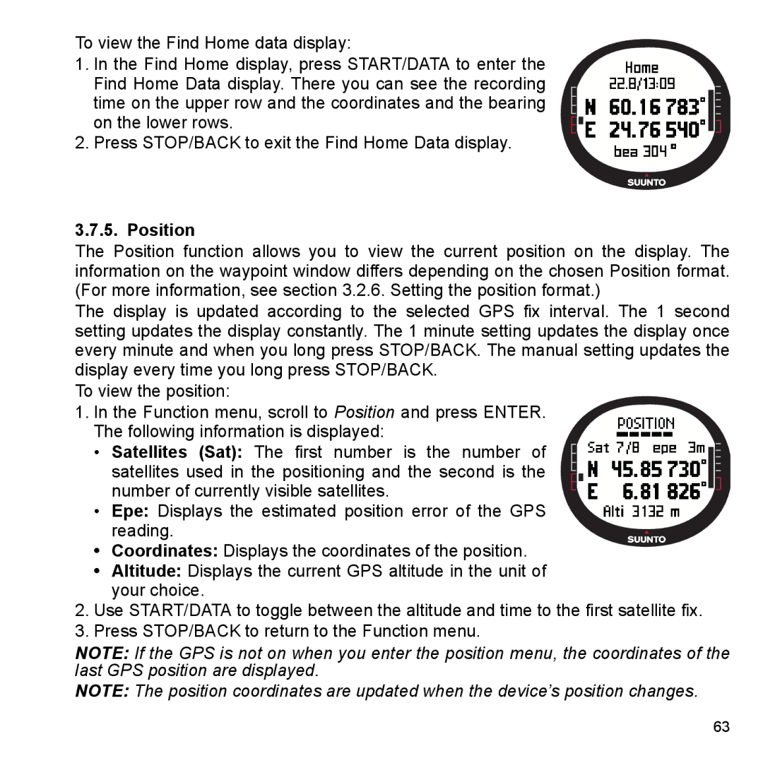 Suunto X9_en manual Position 