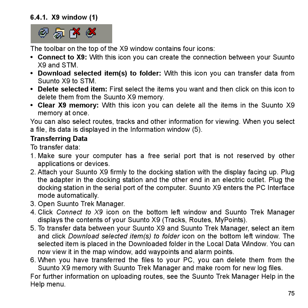 Suunto X9_en manual 1. X9 window, Transferring Data 