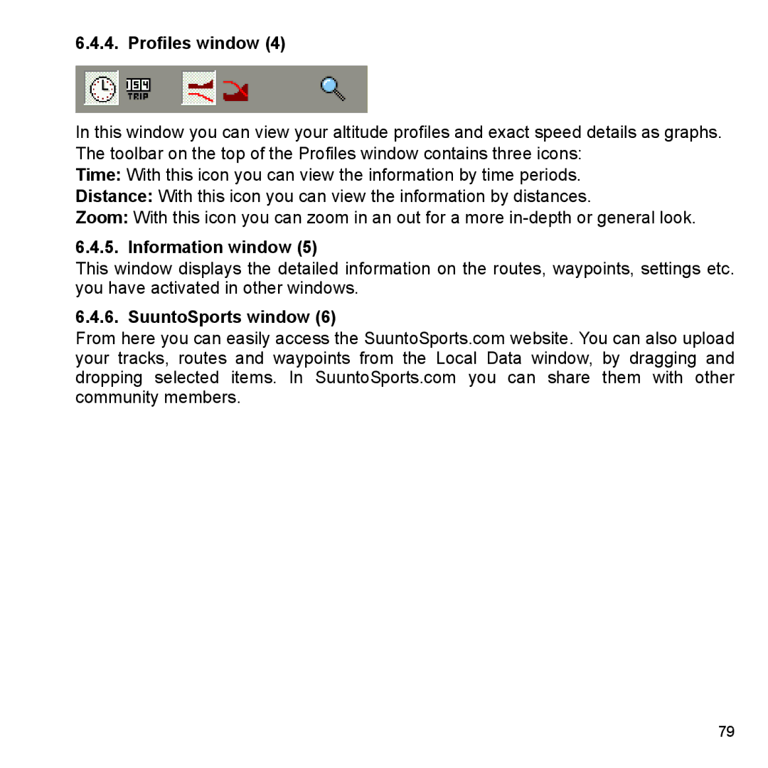 Suunto X9_en manual Profiles window, Information window, SuuntoSports window 