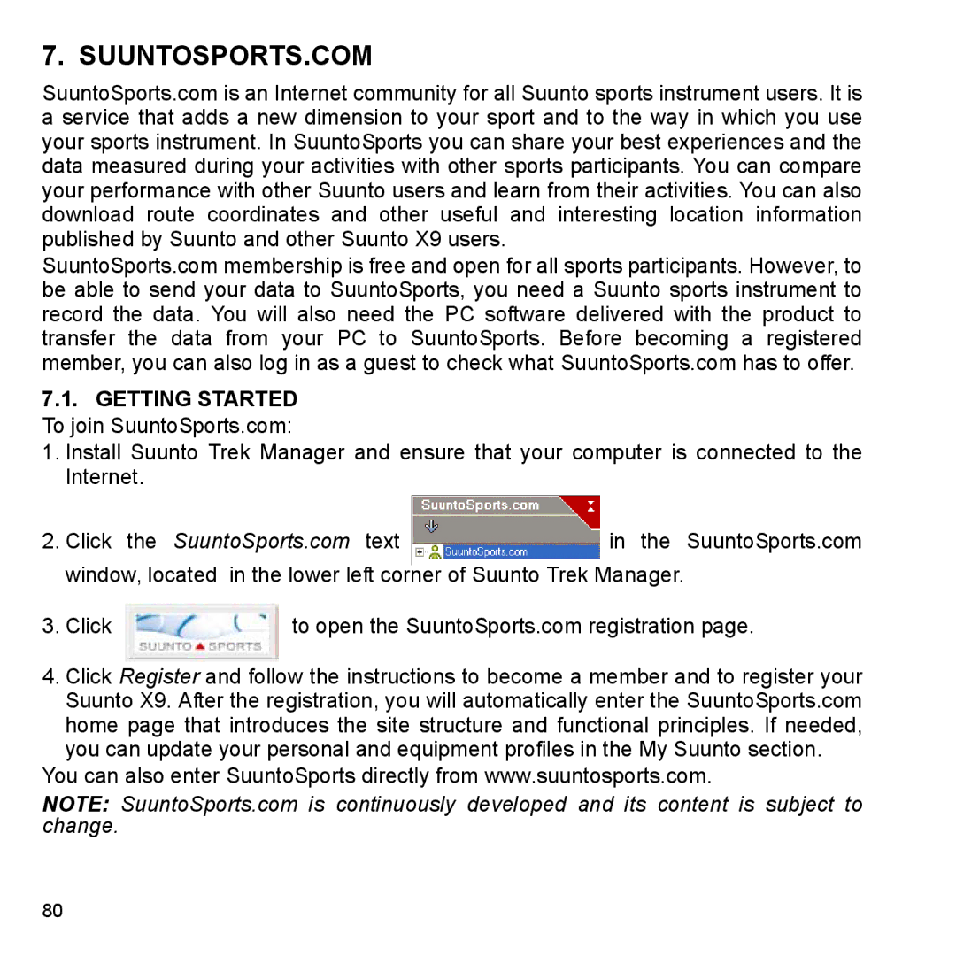 Suunto X9_en manual Suuntosports.Com, Getting Started To join SuuntoSports.com 