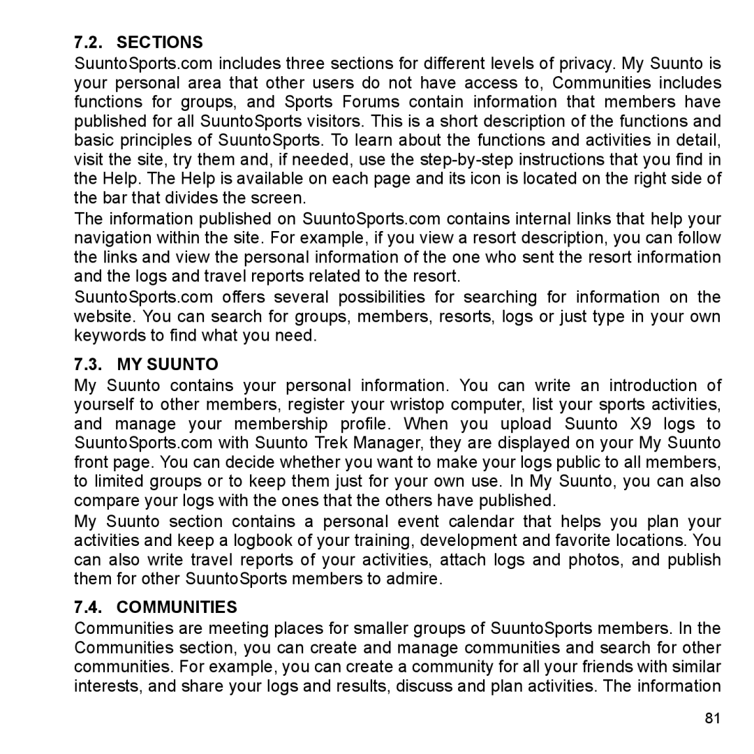 Suunto X9_en manual Sections MY Suunto, Communities 