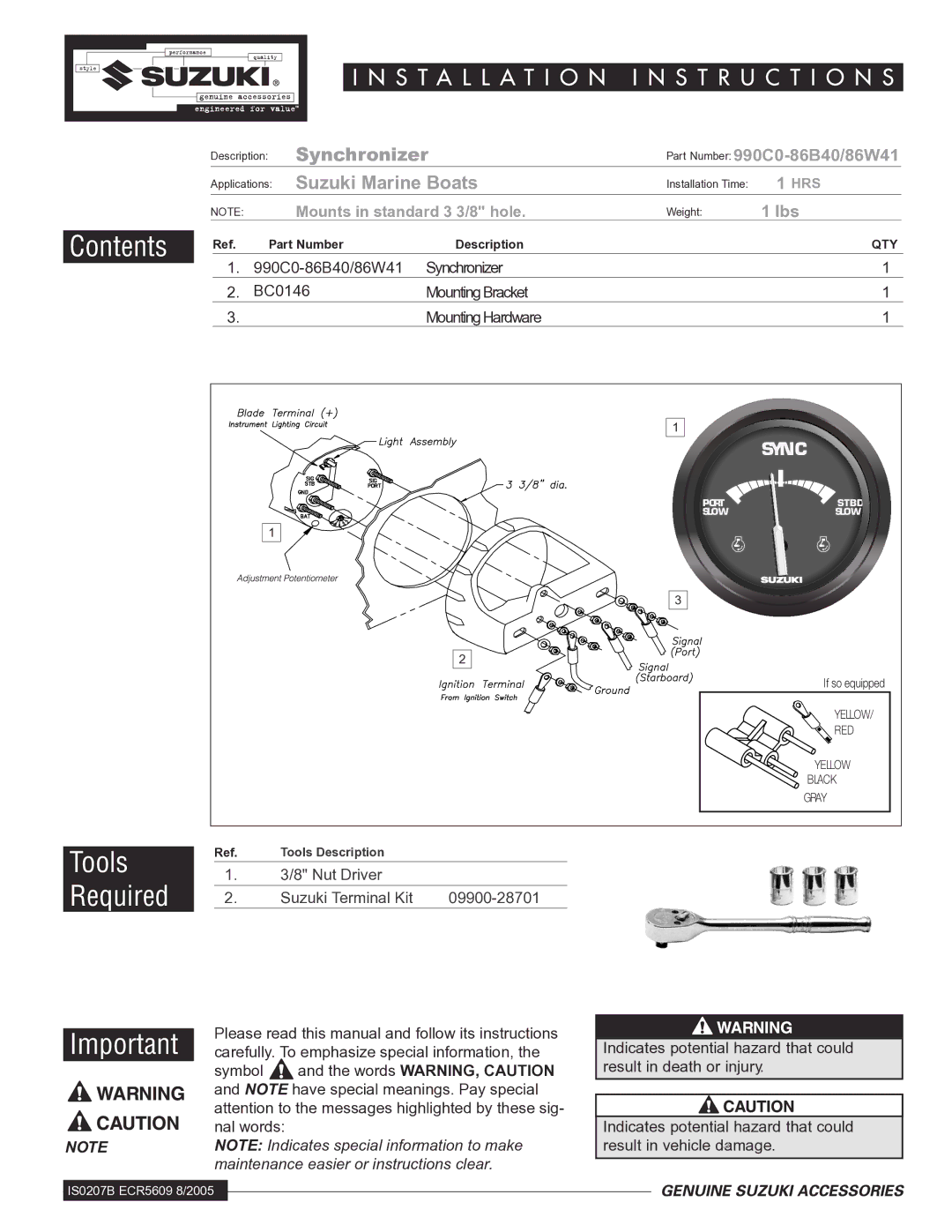 Suzuki 86W41, 990C0-86B40 manual Contents 