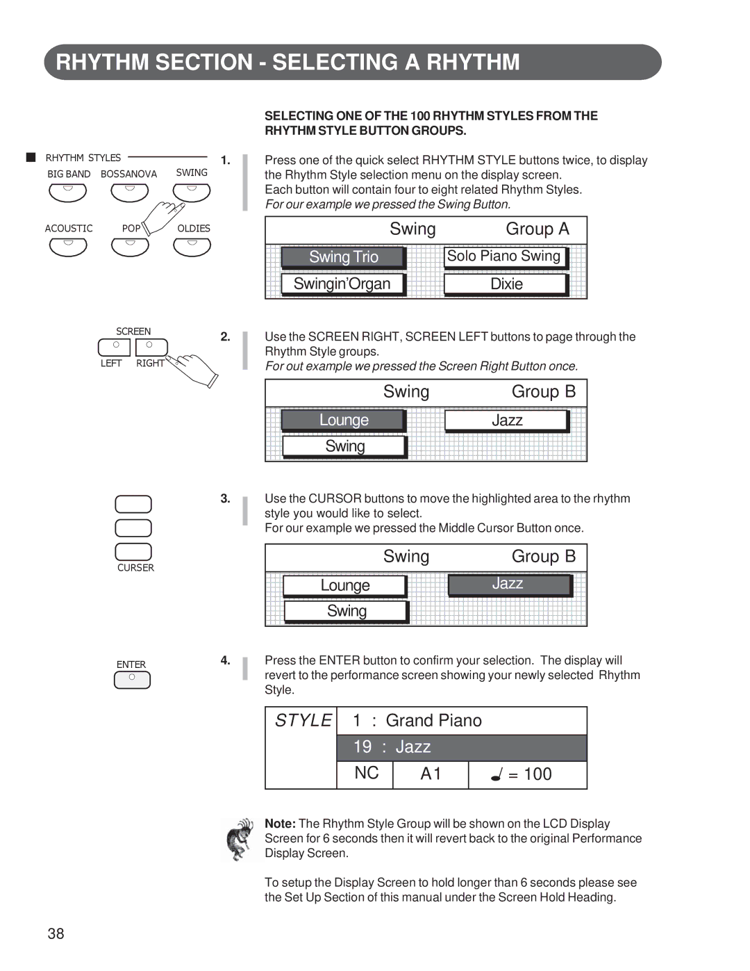 Suzuki Musical Instrument Corp GP-3 manual Swing Group a, Swing Group B, Grand Piano, Lounge, Jazz 