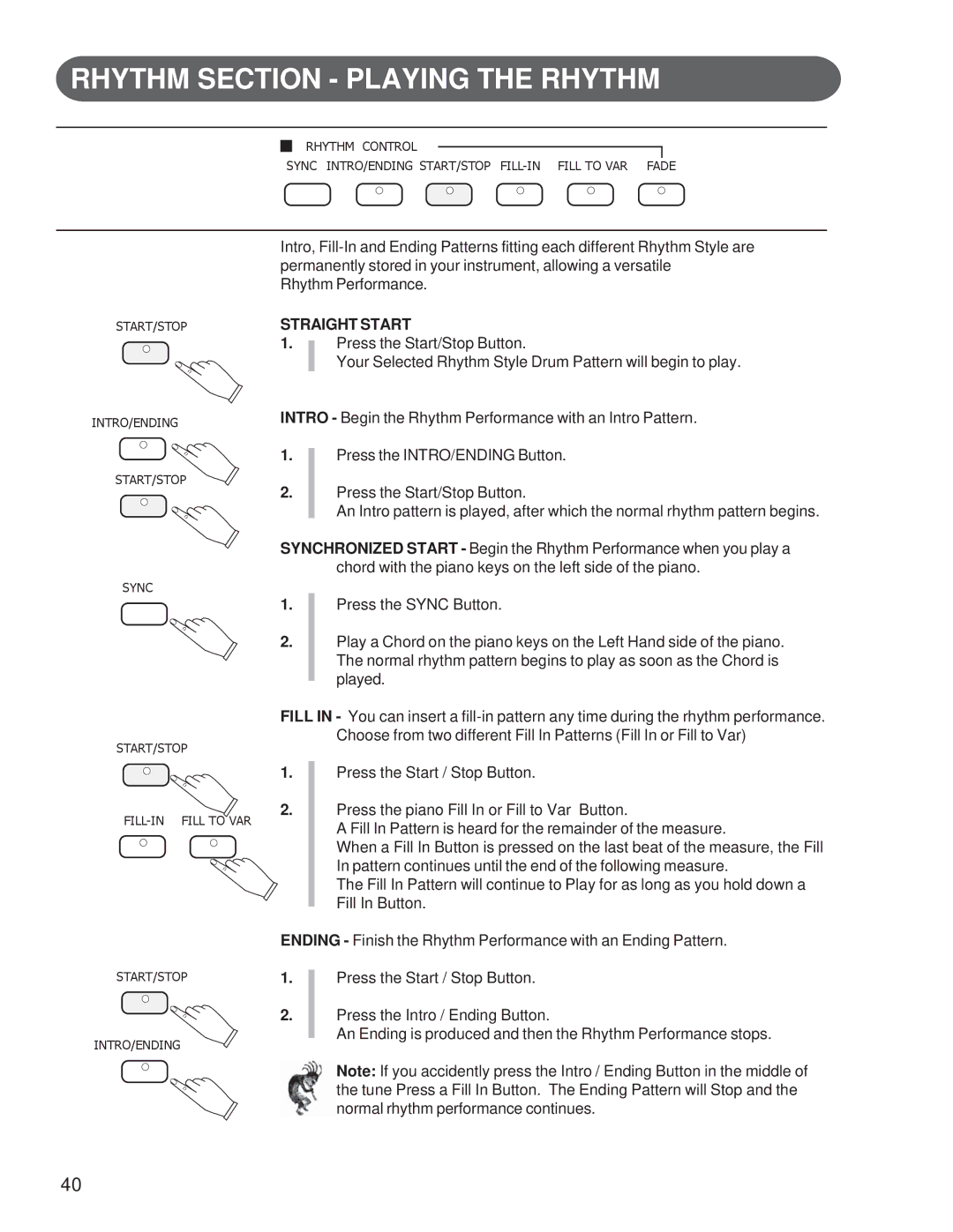 Suzuki Musical Instrument Corp GP-3 manual Rhythm Section Playing the Rhythm, Straight Start 