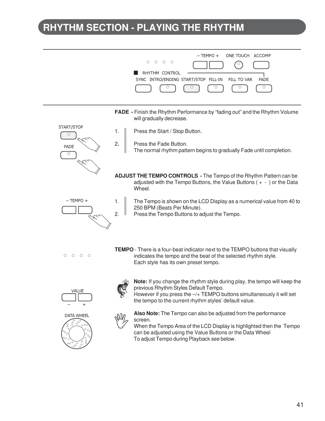 Suzuki Musical Instrument Corp GP-3 manual Rhythm Section Playing the Rhythm 