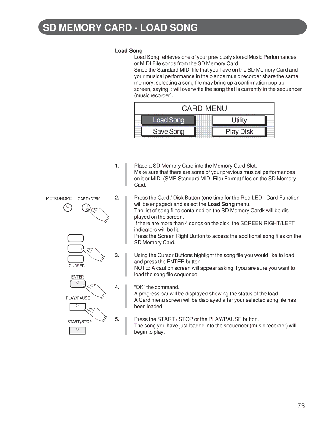 Suzuki Musical Instrument Corp GP-3 manual SD Memory Card Load Song 