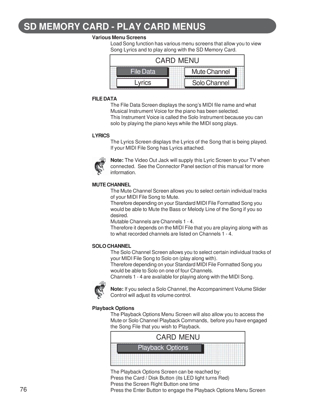 Suzuki Musical Instrument Corp GP-3 SD Memory Card Play Card Menus, File Data, Lyrics Mute Channel Solo Channel, Playback 