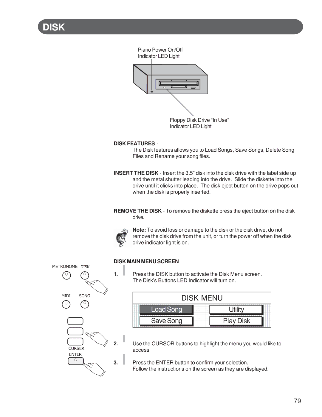 Suzuki Musical Instrument Corp GP-3 manual Disk Features 