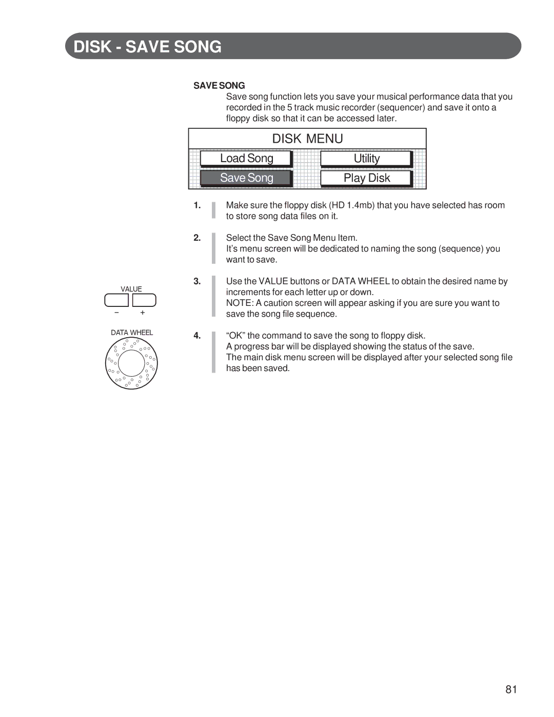 Suzuki Musical Instrument Corp GP-3 manual Disk Save Song 