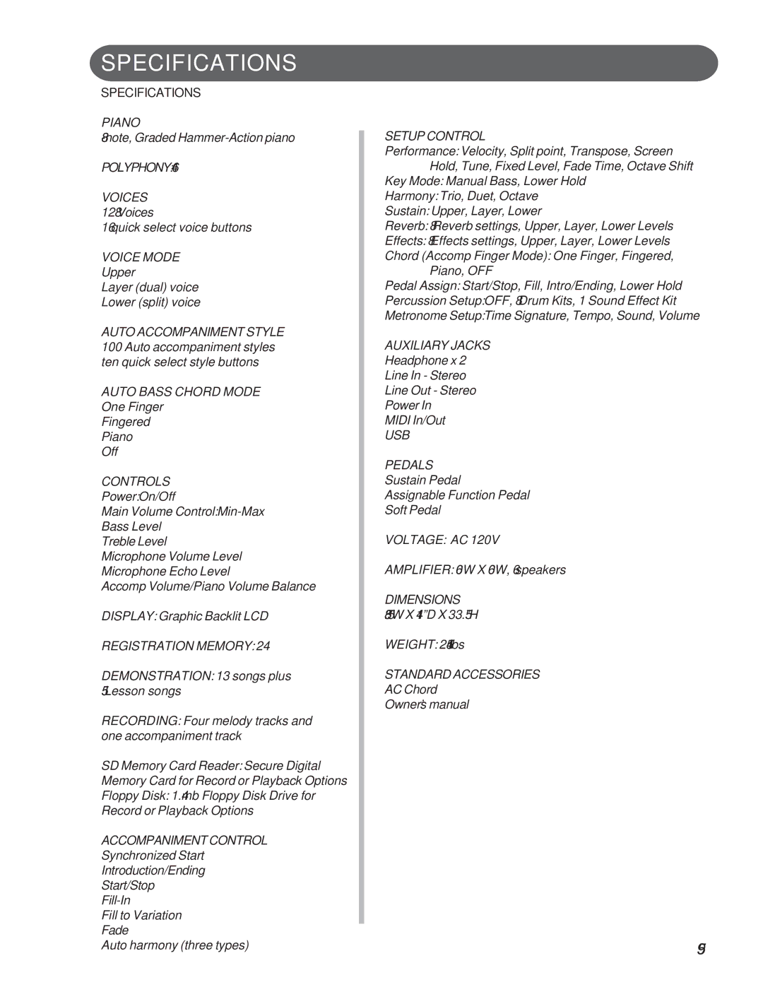 Suzuki Musical Instrument Corp GP-3 manual Specifications 