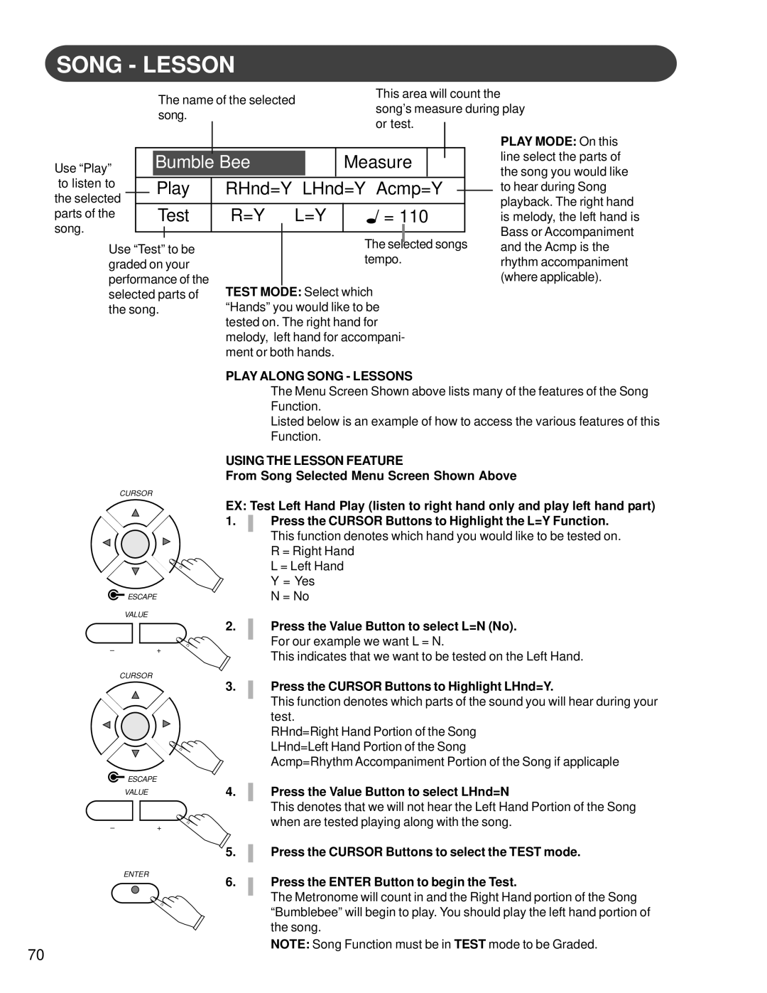 Suzuki Musical Instrument Corp HG-425e manual Measure, Play RHnd=Y LHnd=Y Acmp=Y, Play Along Song Lessons 