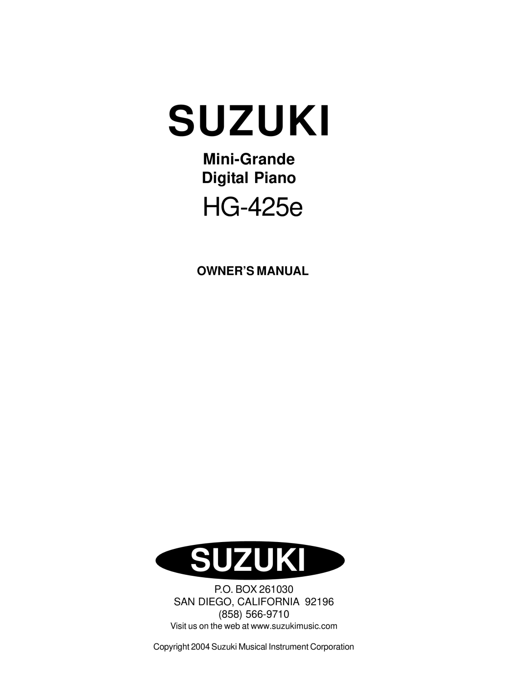 Suzuki Musical Instrument Corp HG-425e manual Suzuki 