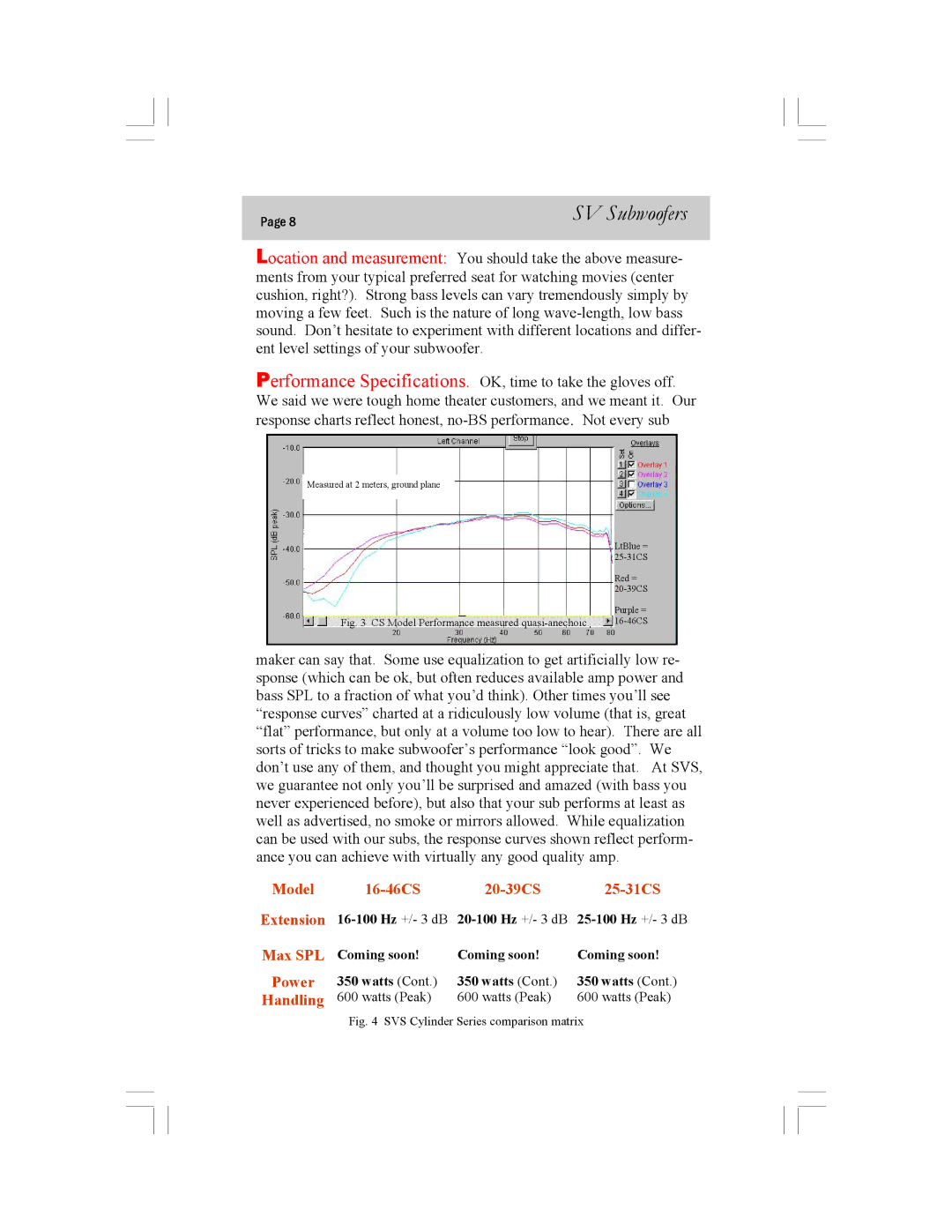 SV Sound specifications Model 16-46CS 20-39CS 25-31CS Extension 