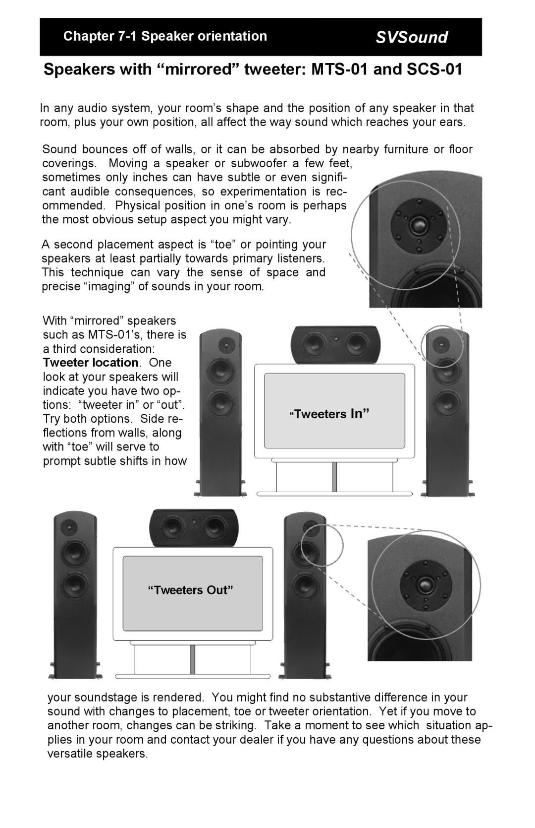 SV Sound SBS-01 specifications Speakers with mirrored tweeter MTS-01 and SCS-01 