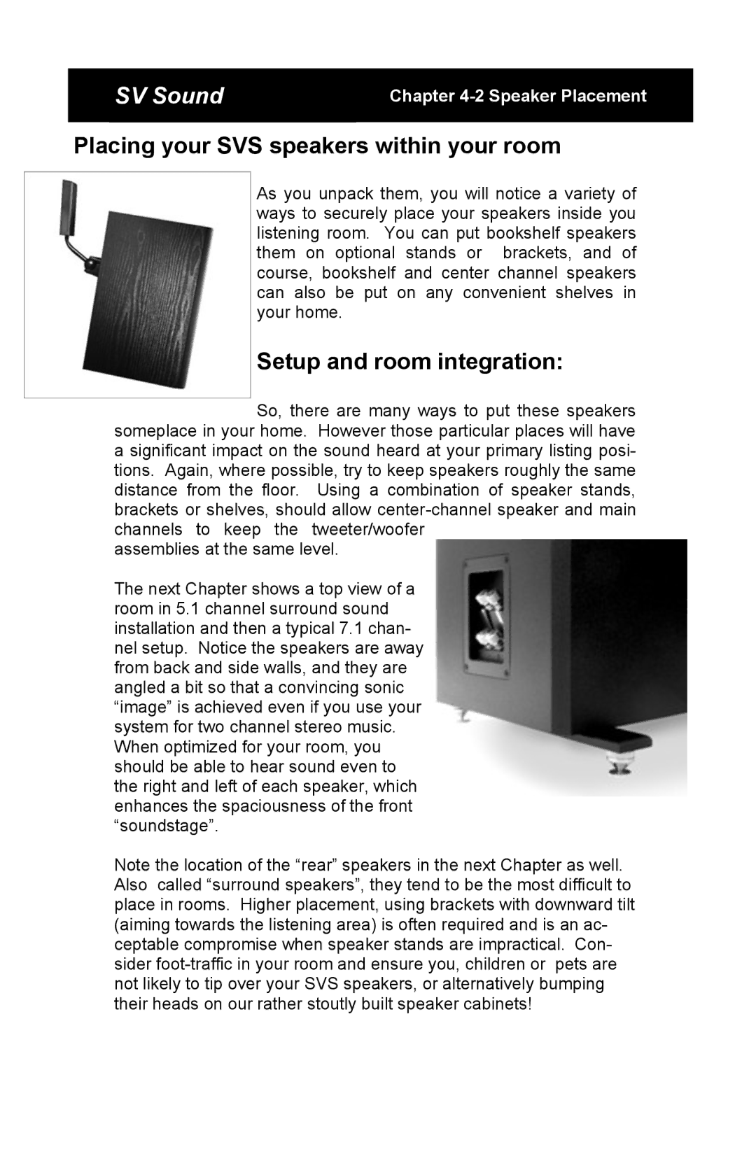 SV Sound SCS-01, MTS-01, SBS-01 specifications Placing your SVS speakers within your room, Setup and room integration 