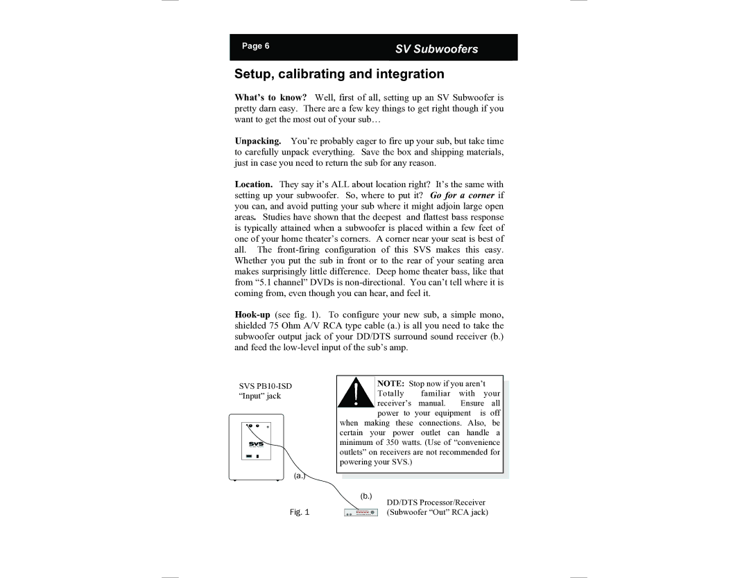 SV Sound PB10-ISD manual Setup, calibrating and integration 