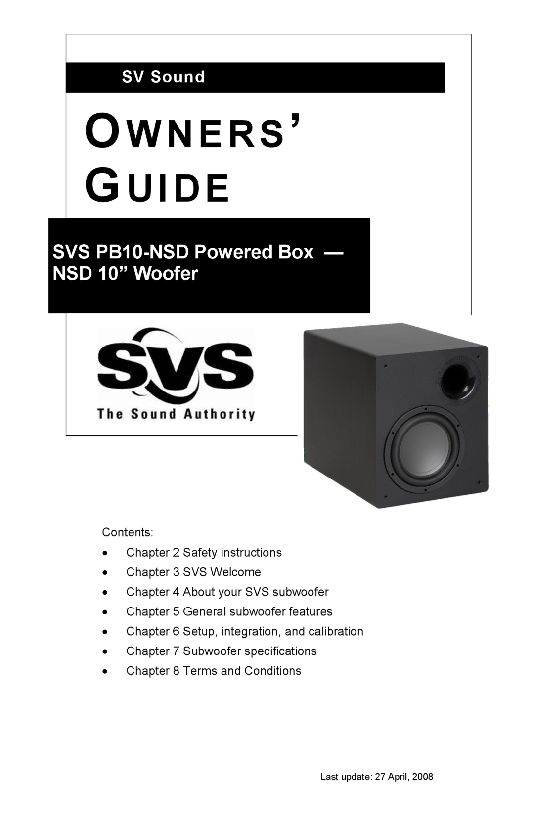 SV Sound PB10-NSD specifications I D E 