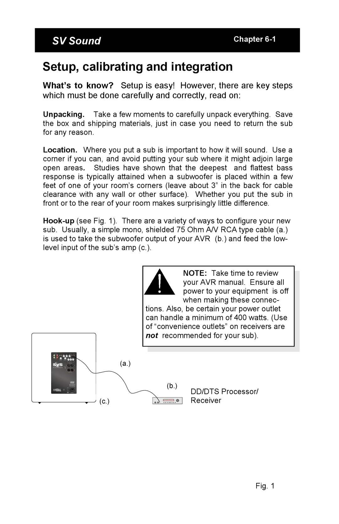 SV Sound PB10-NSD specifications Setup, calibrating and integration 