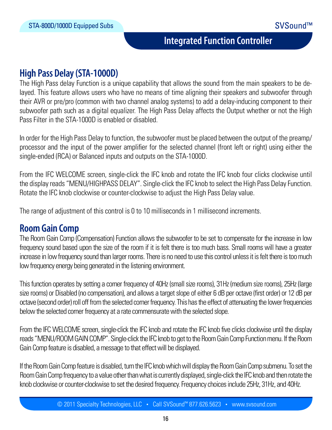 SV Sound PB13-Ultra, PB12-Plus, PC12-Plus, SB13-Plus, SB13-Ultra, PC13-Ultra manual High Pass Delay STA-1000D, Room Gain Comp 