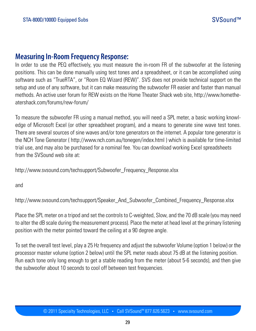 SV Sound PC13-Ultra, PB12-Plus, PC12-Plus, SB13-Plus, SB13-Ultra, PB13-Ultra manual Measuring In-Room Frequency Response 