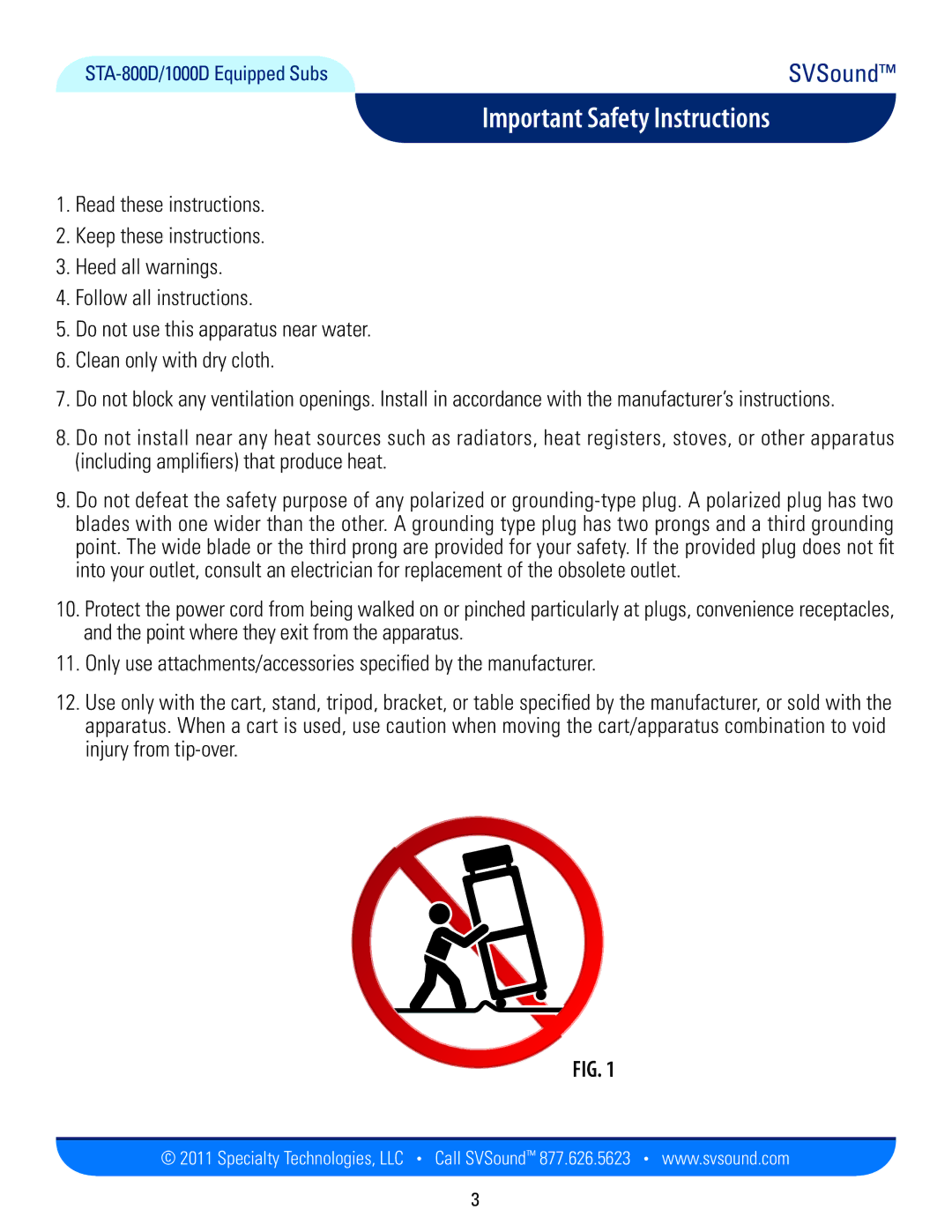 SV Sound SB13-Ultra, PB12-Plus, PC12-Plus, SB13-Plus, PB13-Ultra, PC13-Ultra manual Important Safety Instructions 