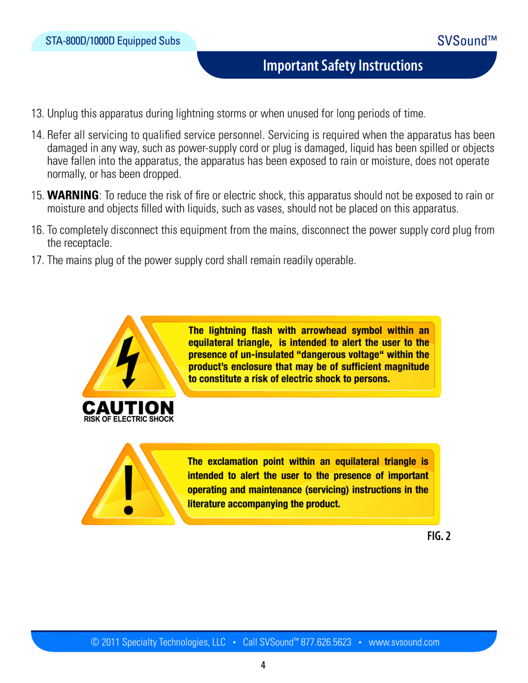 SV Sound PB13-Ultra, PB12-Plus, PC12-Plus, SB13-Plus, SB13-Ultra, PC13-Ultra manual Important Safety Instructions 