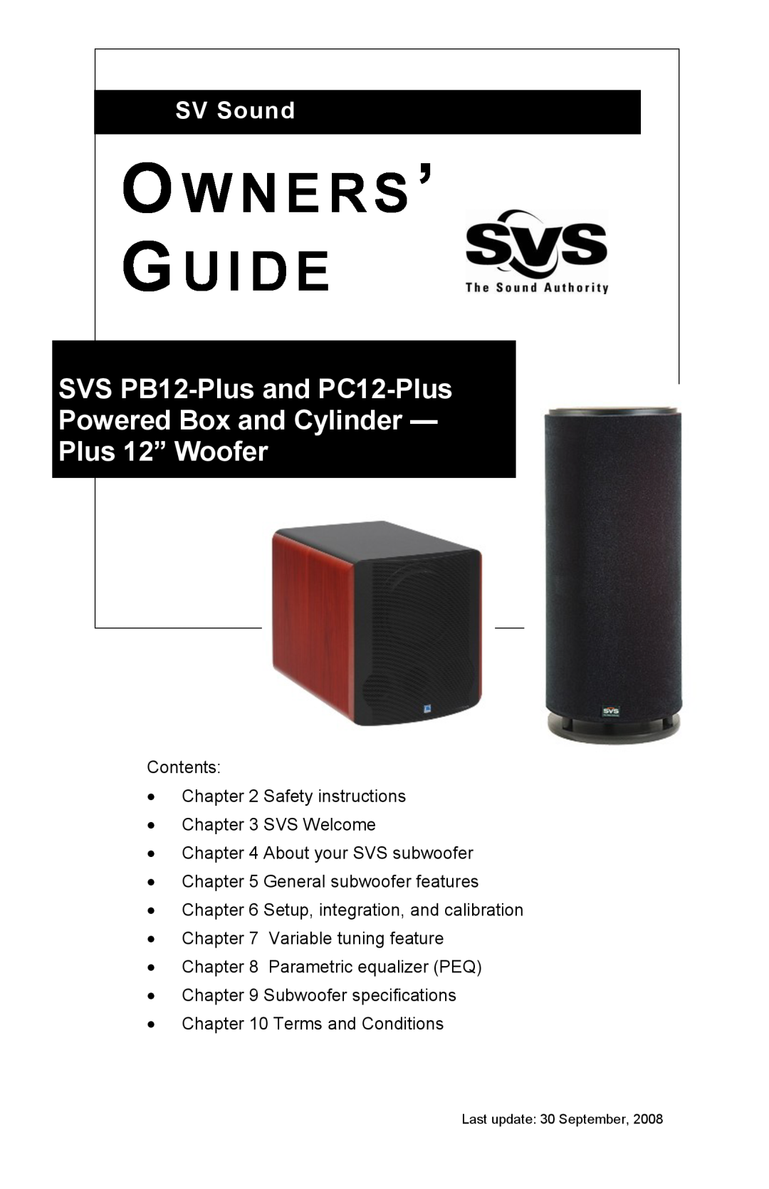 SV Sound specifications O W N E R S ’ G U I D E, SVS PB12-Plusand PC12-Plus, Powered Box and Cylinder - Plus 12” Woofer 