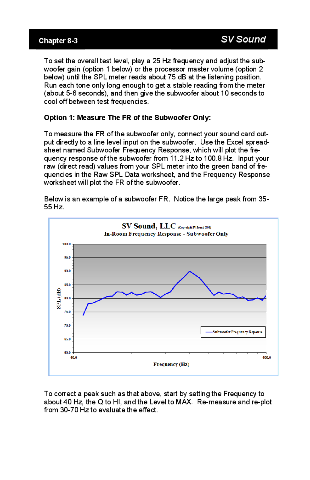 SV Sound PB13 specifications Option 1 Measure The FR of the Subwoofer Only 