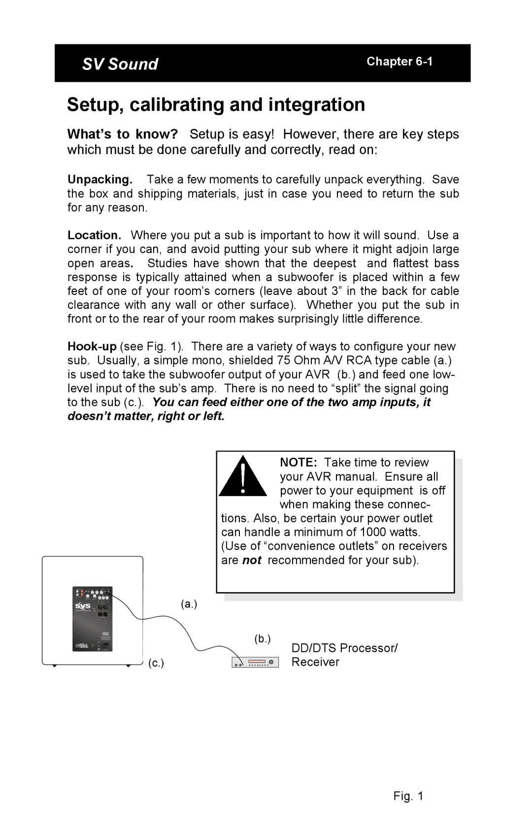 SV Sound PB13 specifications Setup, calibrating and integration 