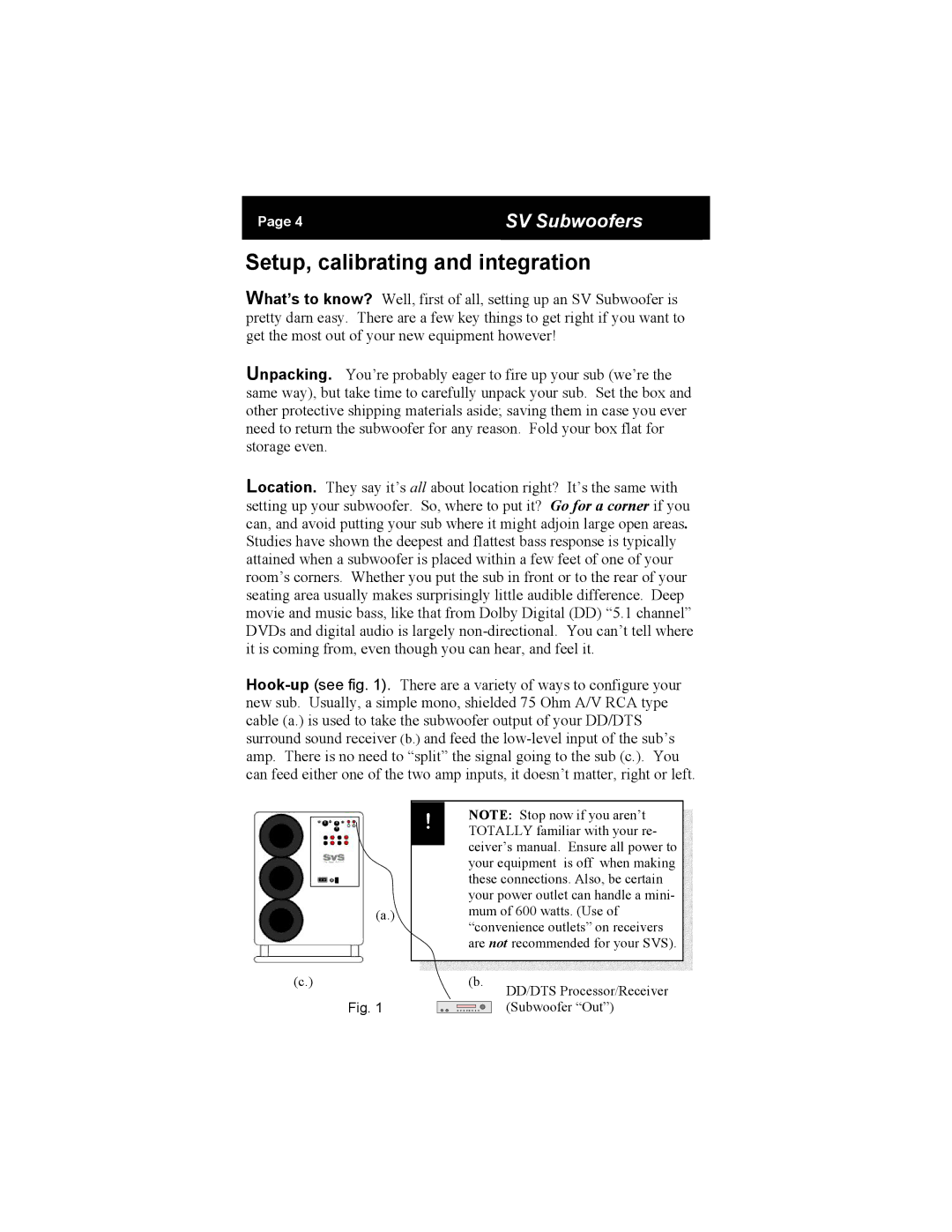 SV Sound PB2-ISD warranty Setup, calibrating and integration 