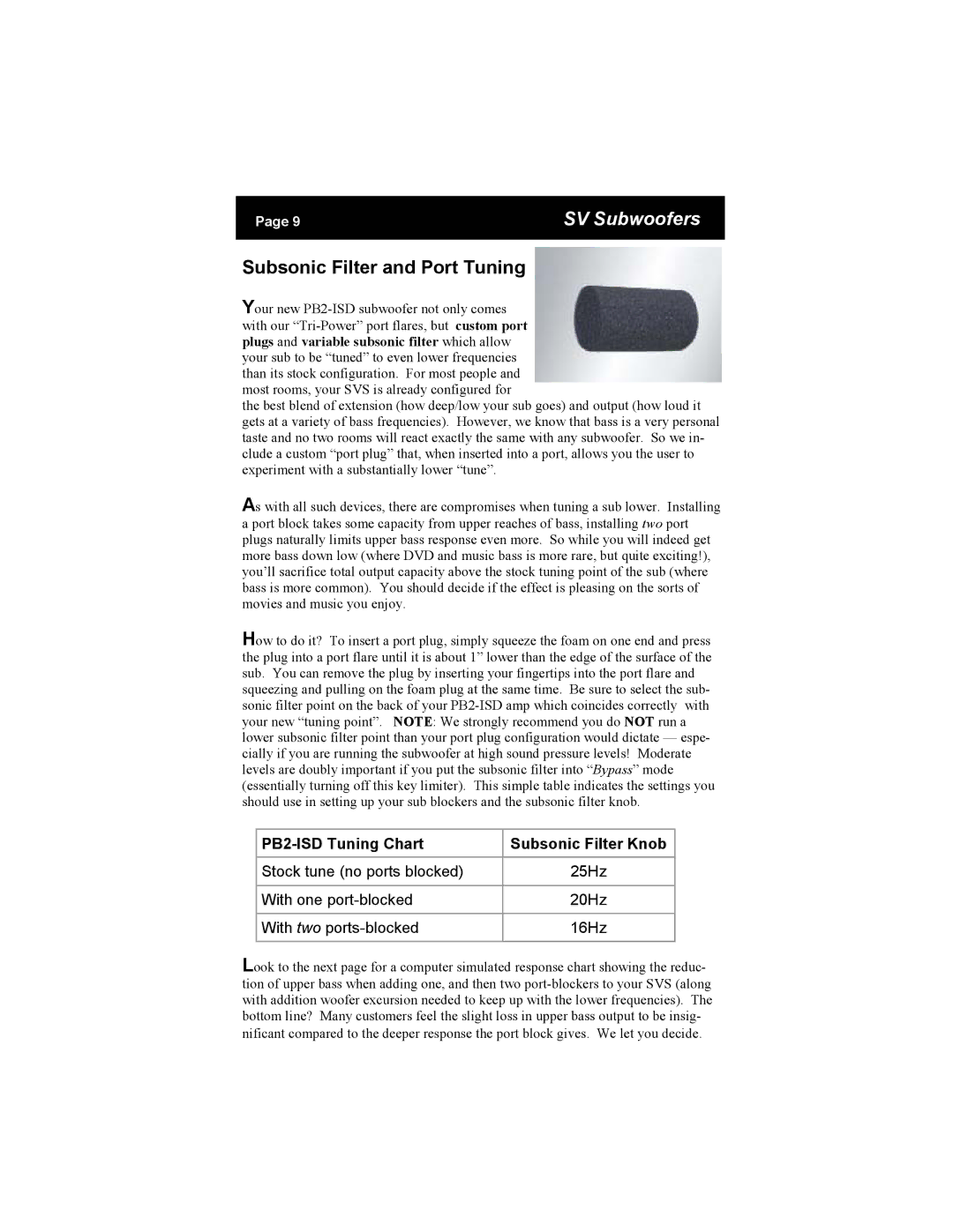 SV Sound PB2-ISD warranty Subsonic Filter and Port Tuning 