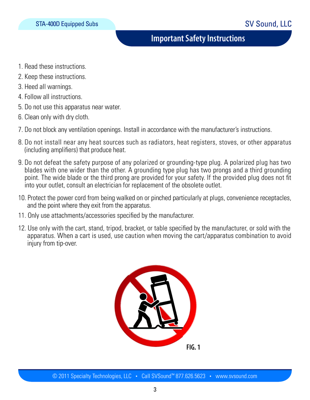 SV Sound PC12-NSD, PB12-NSD, SB12-NSD manual Important Safety Instructions 