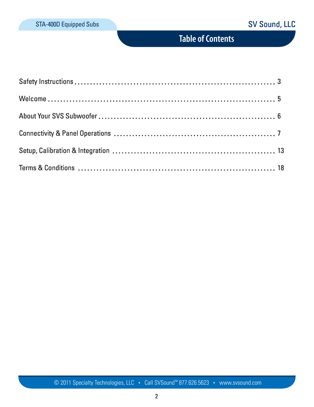 SV Sound SB12-NSD, PC12-NSD, PB12-NSD manual Table of Contents 