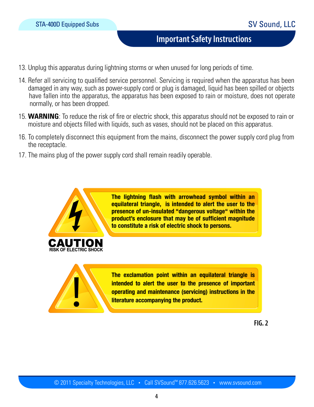 SV Sound PB12-NSD, PC12-NSD, SB12-NSD manual Important Safety Instructions, SV Sound, LLC 