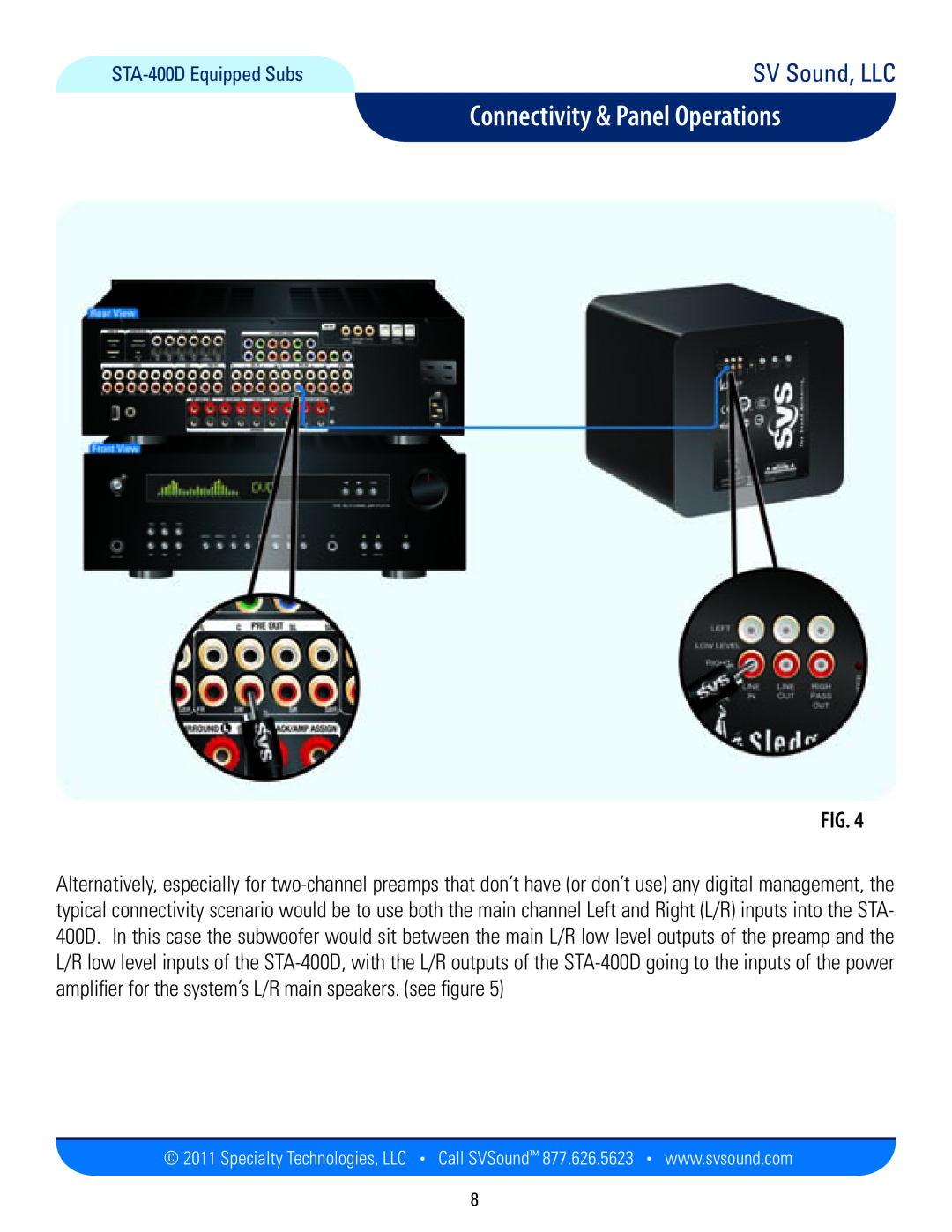 SV Sound SB12-NSD, PC12-NSD, PB12-NSD manual Connectivity & Panel Operations, SV Sound, LLC, STA-400DEquipped Subs 