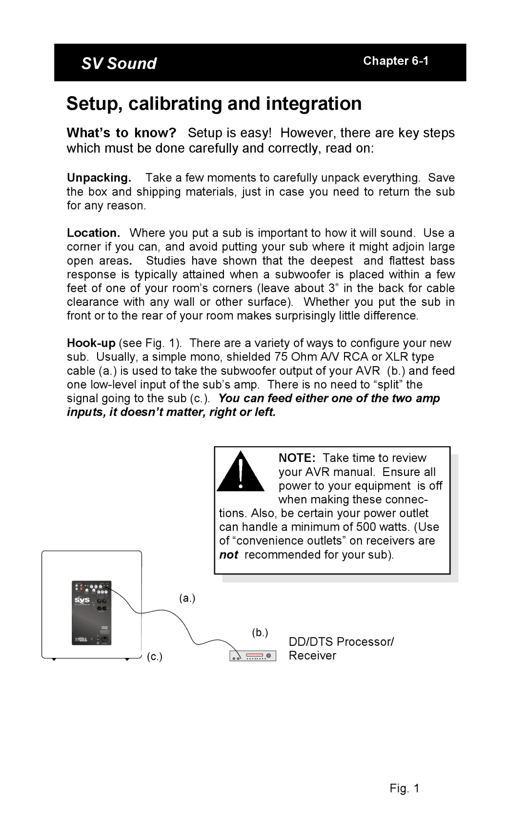 SV Sound SB12-Plus specifications Setup, calibrating and integration 