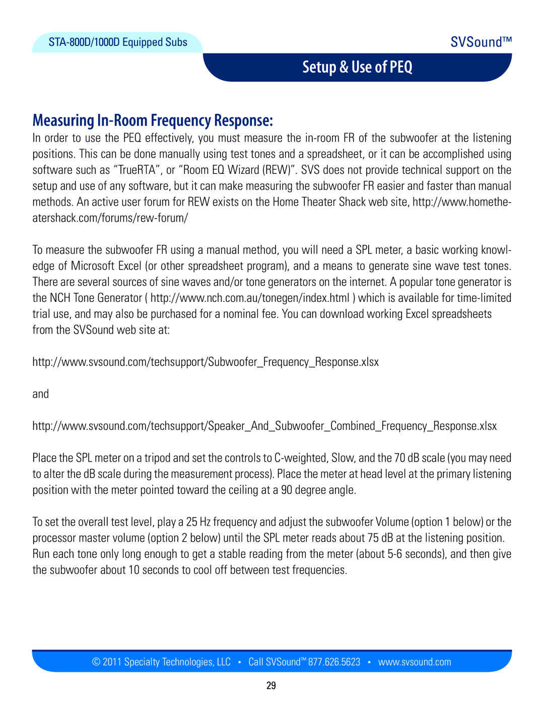 SV Sound STA-800D, STA-1000D manual Measuring In-Room Frequency Response 