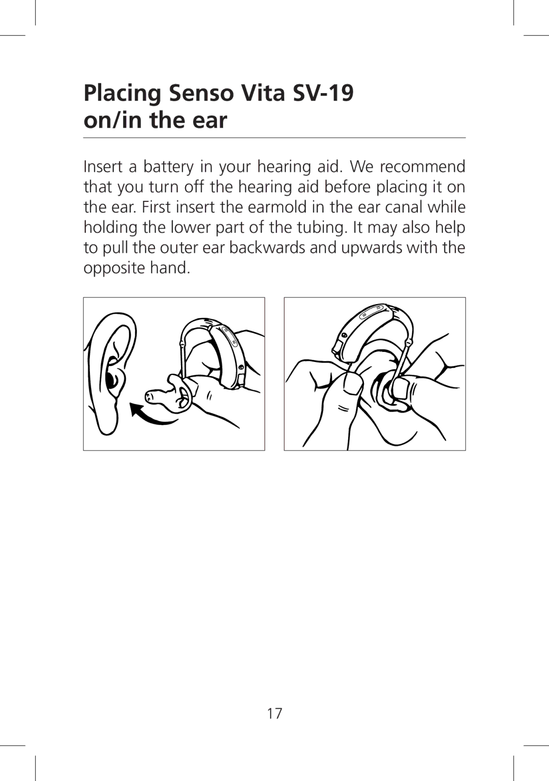 SV Sound manual Placing Senso Vita SV-19 on/in the ear 